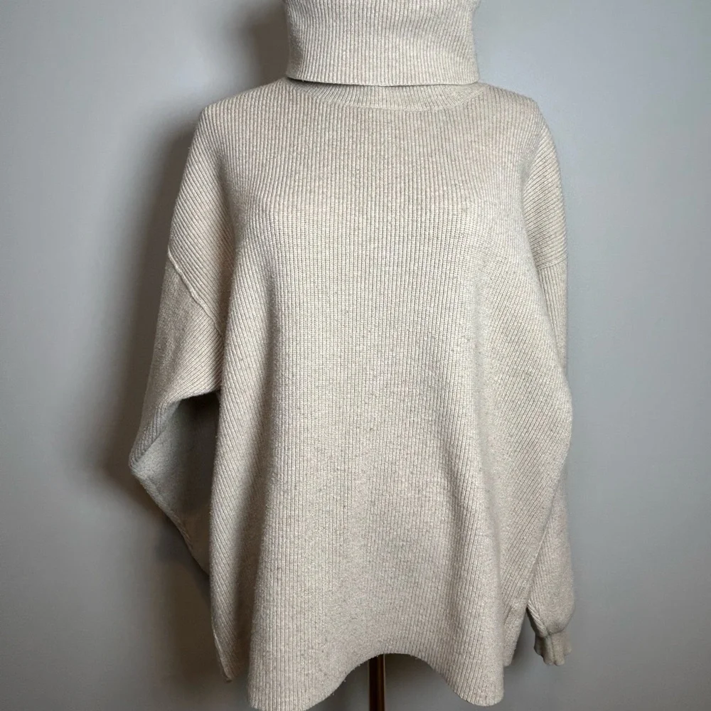 Free people oatmeal ribbed turtleneck sweater oversized boho cozy size small